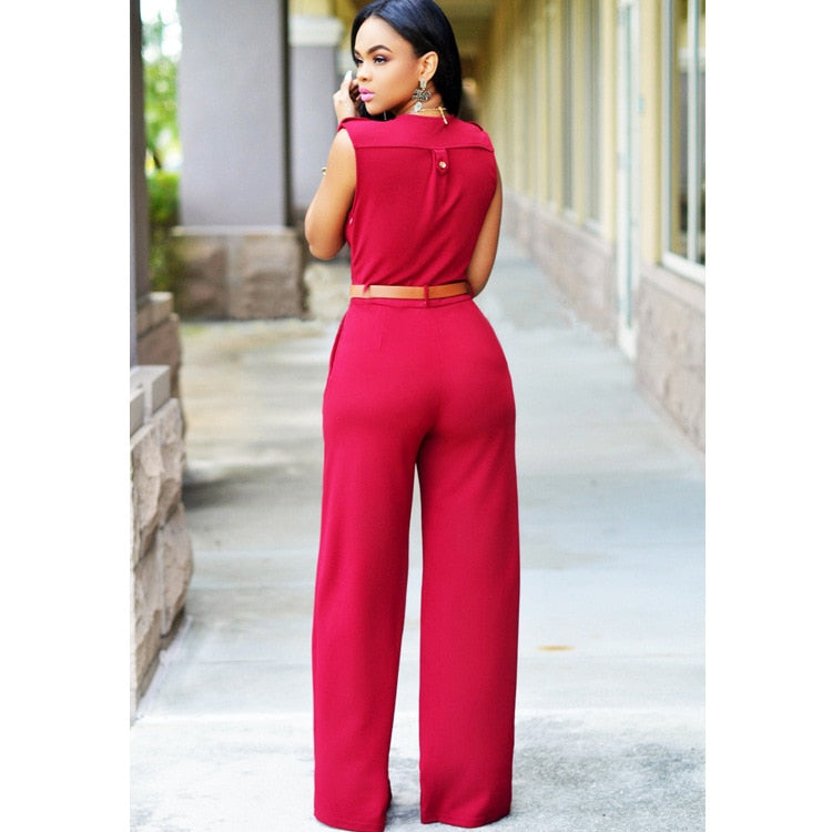 Women high waist v-neck wide jumpsuits