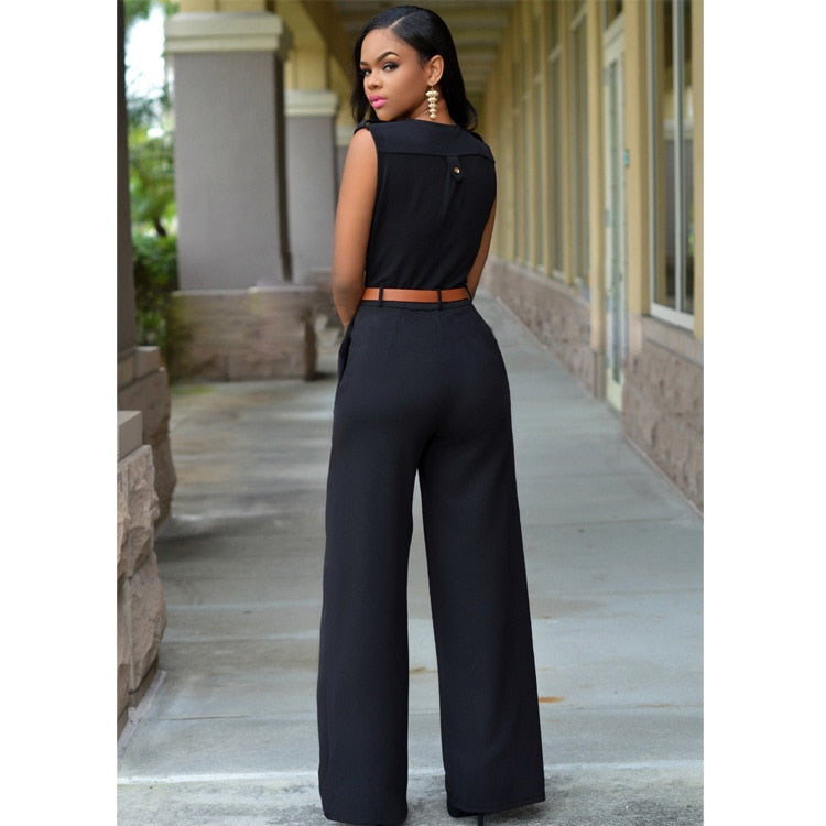 Women high waist v-neck wide jumpsuits