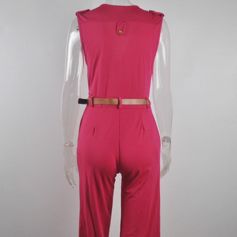 Women high waist v-neck wide jumpsuits