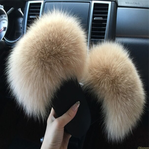 Hot Fur Slippers Women Fox Home Fluffy Sliders