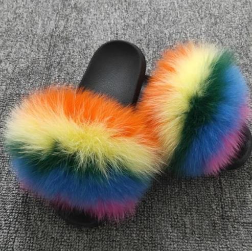 Hot Fur Slippers Women Fox Home Fluffy Sliders