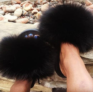 Hot Fur Slippers Women Fox Home Fluffy Sliders