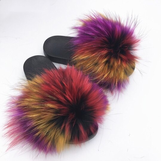 Hot Fur Slippers Women Fox Home Fluffy Sliders