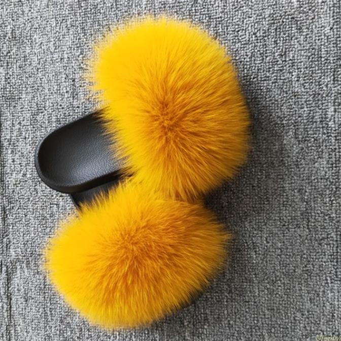 Hot Fur Slippers Women Fox Home Fluffy Sliders