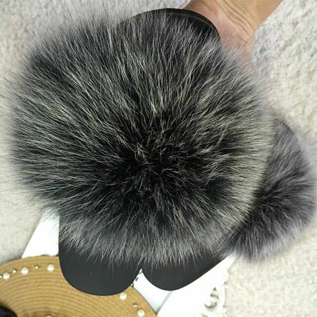 Hot Fur Slippers Women Fox Home Fluffy Sliders