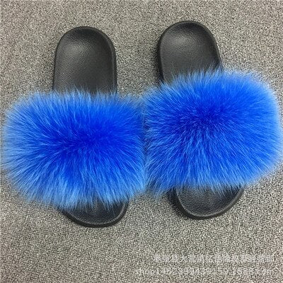 Hot Fur Slippers Women Fox Home Fluffy Sliders