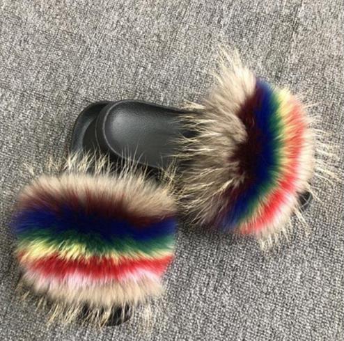 Hot Fur Slippers Women Fox Home Fluffy Sliders