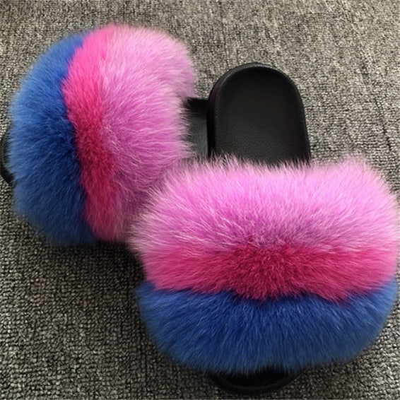 Hot Fur Slippers Women Fox Home Fluffy Sliders