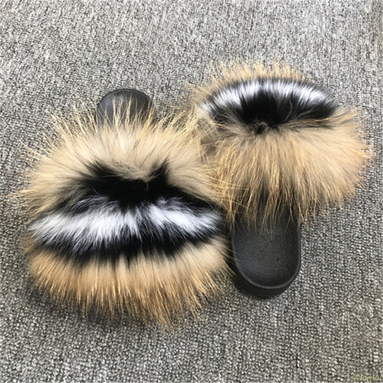 Hot Fur Slippers Women Fox Home Fluffy Sliders