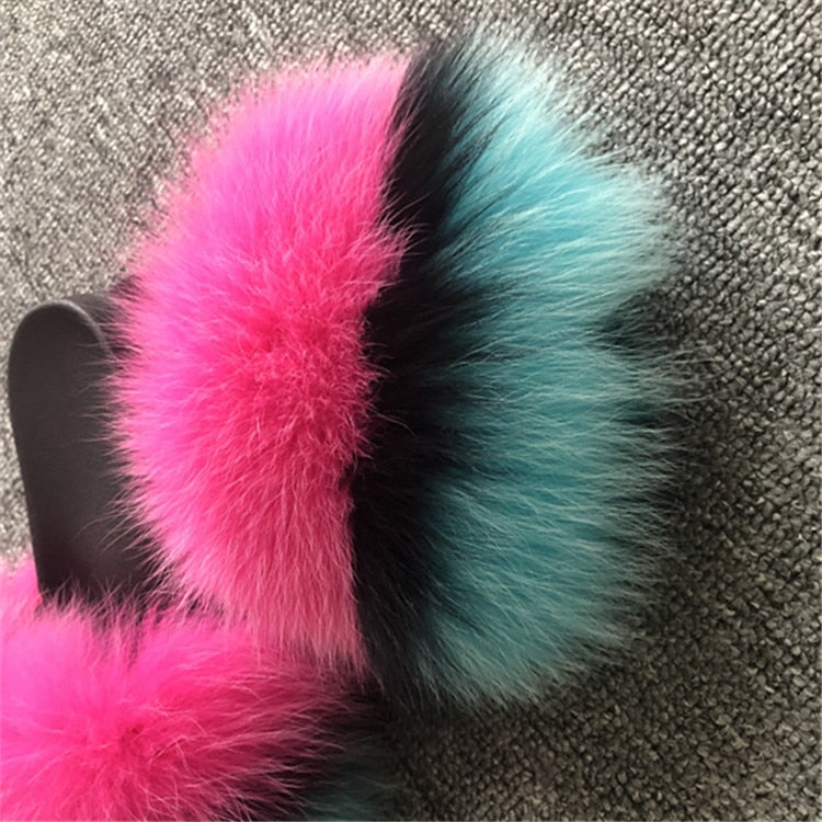 Hot Fur Slippers Women Fox Home Fluffy Sliders