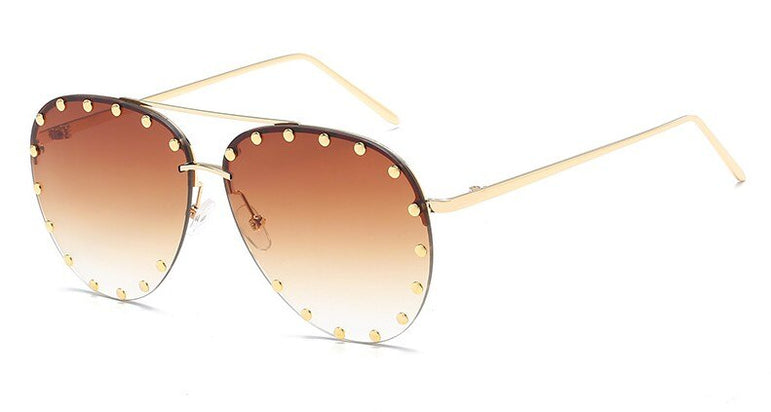 Ladies Metal Rivet Pilot Sunglasses