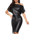 Elegant Party Mini Dress Women PU Leather