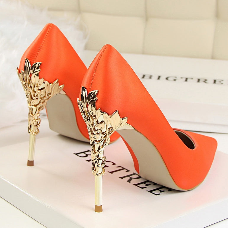 Metal Carved Sexy Pointed Toe Ladies Shoes