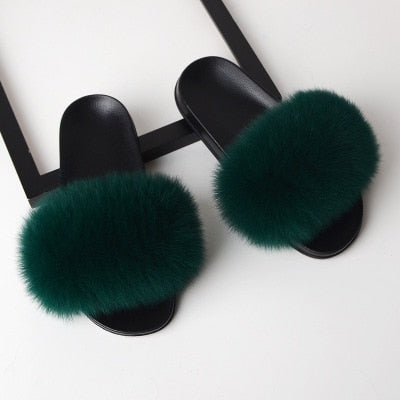 Flat Genuine Fox Fur Slippers