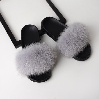 Flat Genuine Fox Fur Slippers