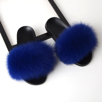 Flat Genuine Fox Fur Slippers